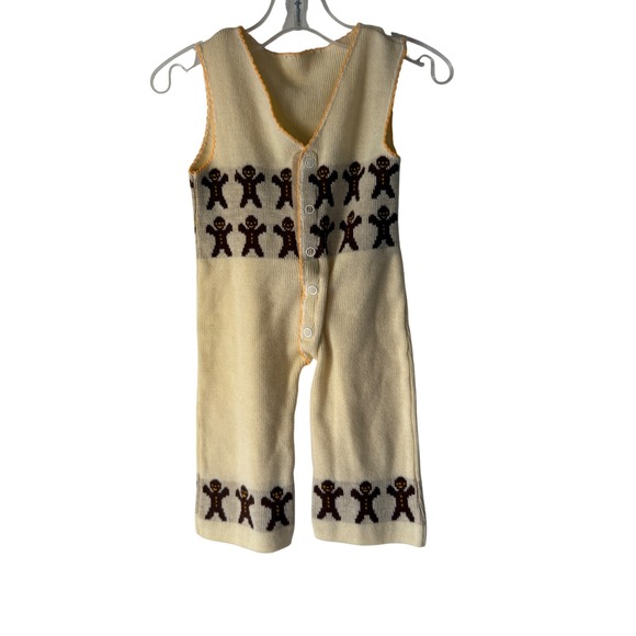 Other - Vintage 60s Gingerbread Knit Romper Jumpsuit Holiday Beige Unisex 3-6 Mo Baby